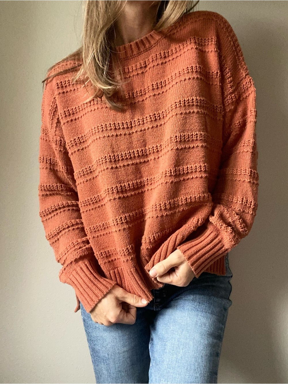 Women's Cozy Knit Crewneck Sweater - Rust